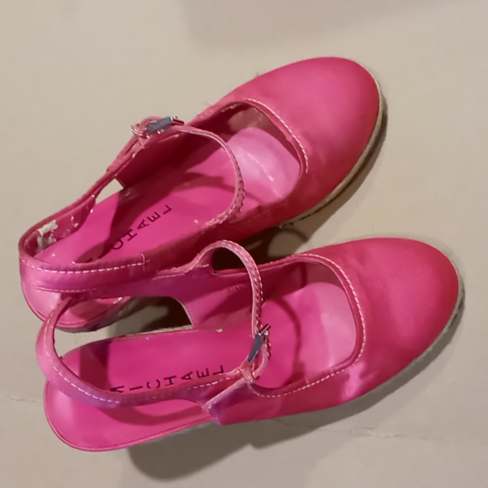 Hot pink satin jute wedge shoes 'Michael' brand